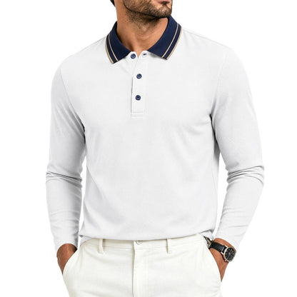 Men's Long-Sleeve Pique Polo Shirt Contrast Collar
