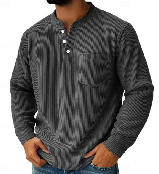 Men's Waffle Knit Henley Shirt With Chest Pocket