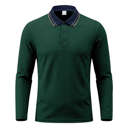Men's Long-Sleeve Pique Polo Shirt Contrast Collar