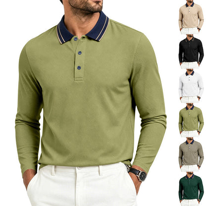 Men's Long-Sleeve Pique Polo Shirt Contrast Collar
