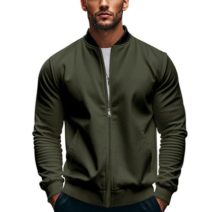 Men's Slim Zip Bomber Jacket With Stand Collar