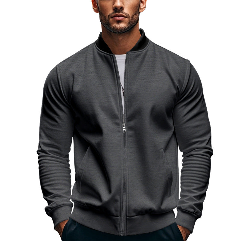 Men's Slim Zip Bomber Jacket With Stand Collar