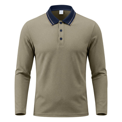 Men's Long-Sleeve Pique Polo Shirt Contrast Collar