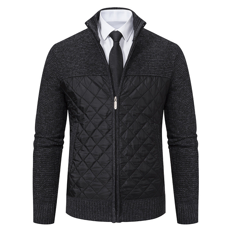 Men's Quilted Hybrid Knit Jacket With Stand Collar