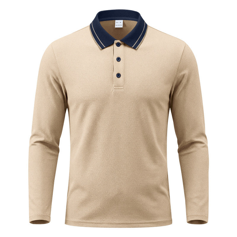 Men's Long-Sleeve Pique Polo Shirt Contrast Collar