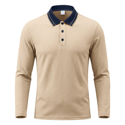 Men's Long-Sleeve Pique Polo Shirt Contrast Collar