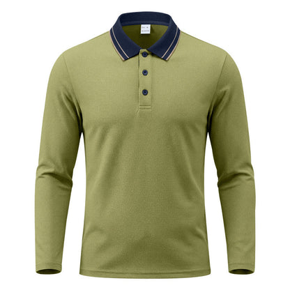 Men's Long-Sleeve Pique Polo Shirt Contrast Collar