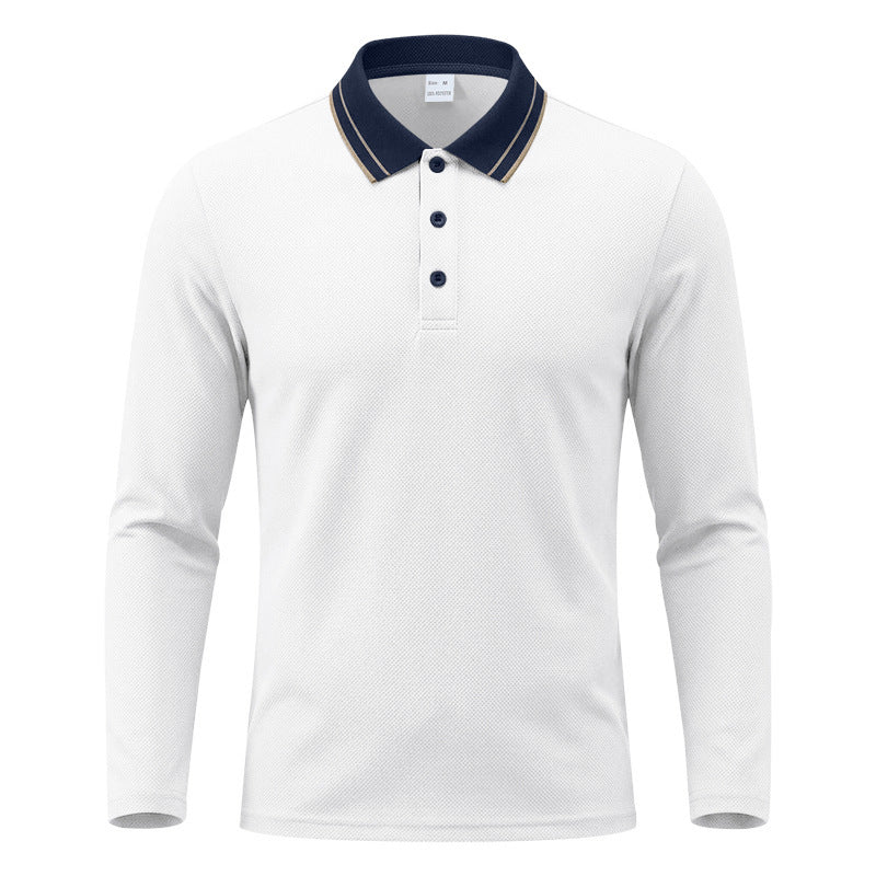 Men's Long-Sleeve Pique Polo Shirt Contrast Collar