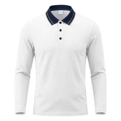Men's Long-Sleeve Pique Polo Shirt Contrast Collar