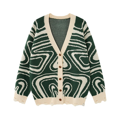 Unisex Abstract Swirl Oversized Knit Cardigan