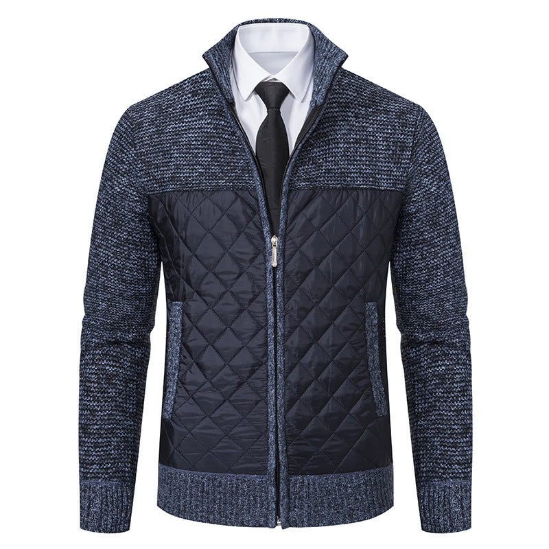 Men's Quilted Hybrid Knit Jacket With Stand Collar