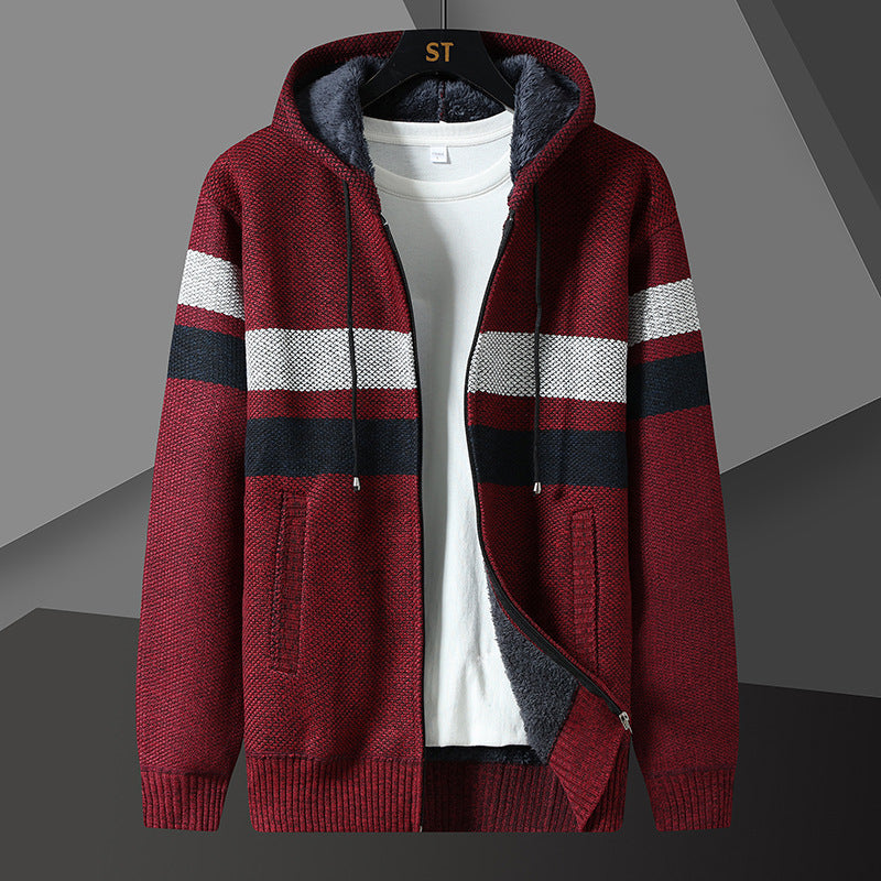 Men's Teddy Lined Knit Hooded Jacket Full Zip