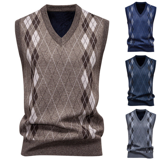 Men's Argyle Cotton Blend Knit Vest