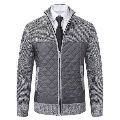 Men's Quilted Hybrid Knit Jacket With Stand Collar