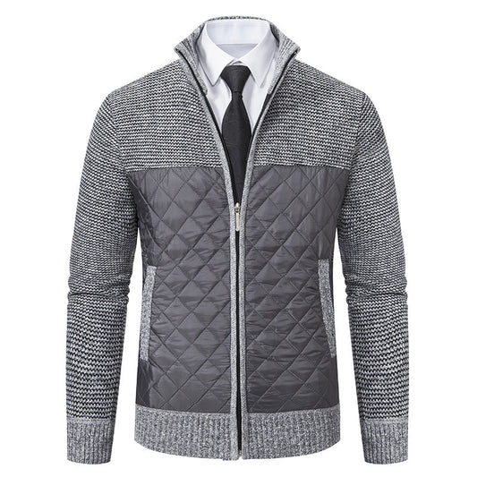 Men's Quilted Hybrid Knit Jacket With Stand Collar
