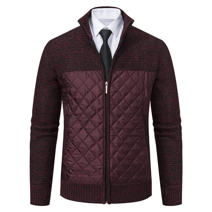 Men's Quilted Hybrid Knit Jacket With Stand Collar