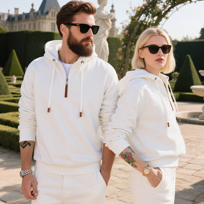 Men's Soft Fleece Half Zip Hoodie With Leather Zipper
