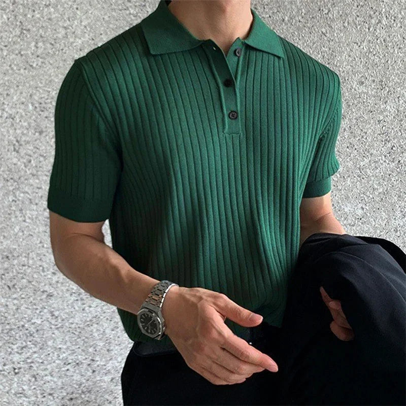 Paul Verdi Men’s Ribbed Knit Polo Shirt