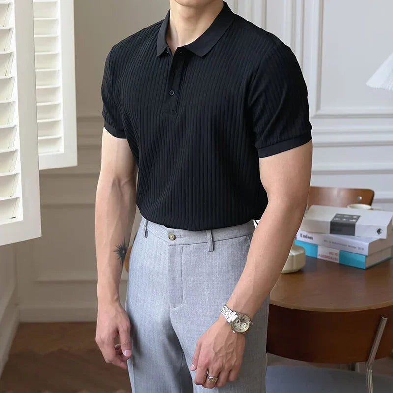 Theo Marin Men’s Vertical Rib Knit Polo Shirt
