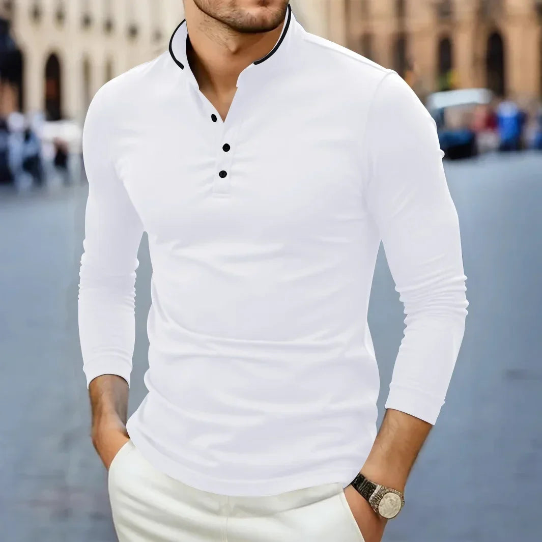 Paolo Reni Men’s Stand Collar Long Sleeve Shirt