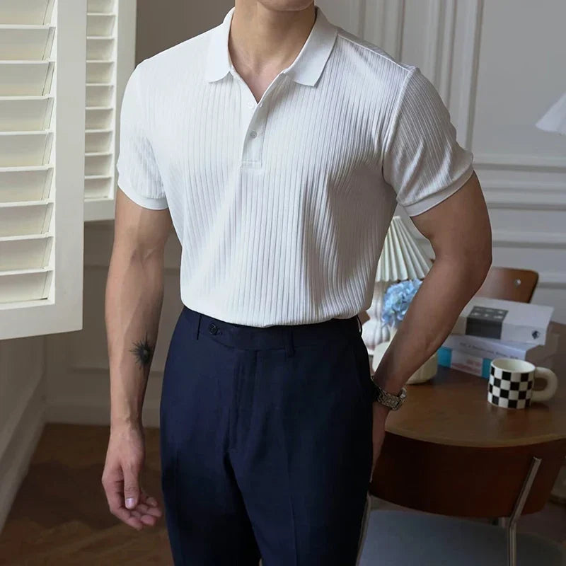 Theo Marin Men’s Vertical Rib Knit Polo Shirt