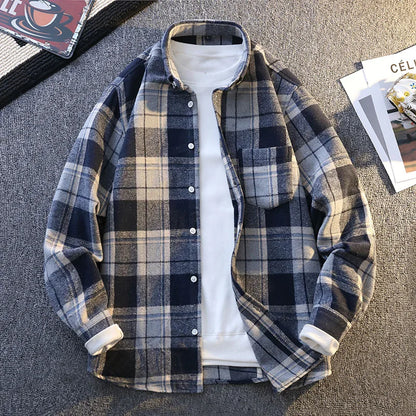 Vinthentic Mens Vintage Plaid Shirts Long Sleeve Shirt