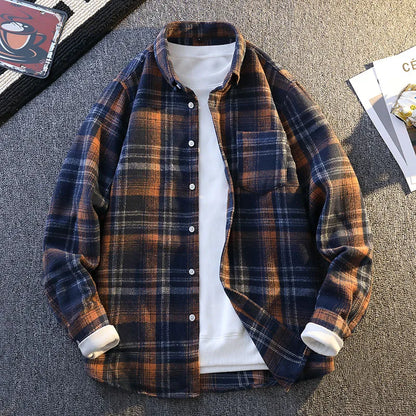 Vinthentic Mens Vintage Plaid Shirts Long Sleeve Shirt