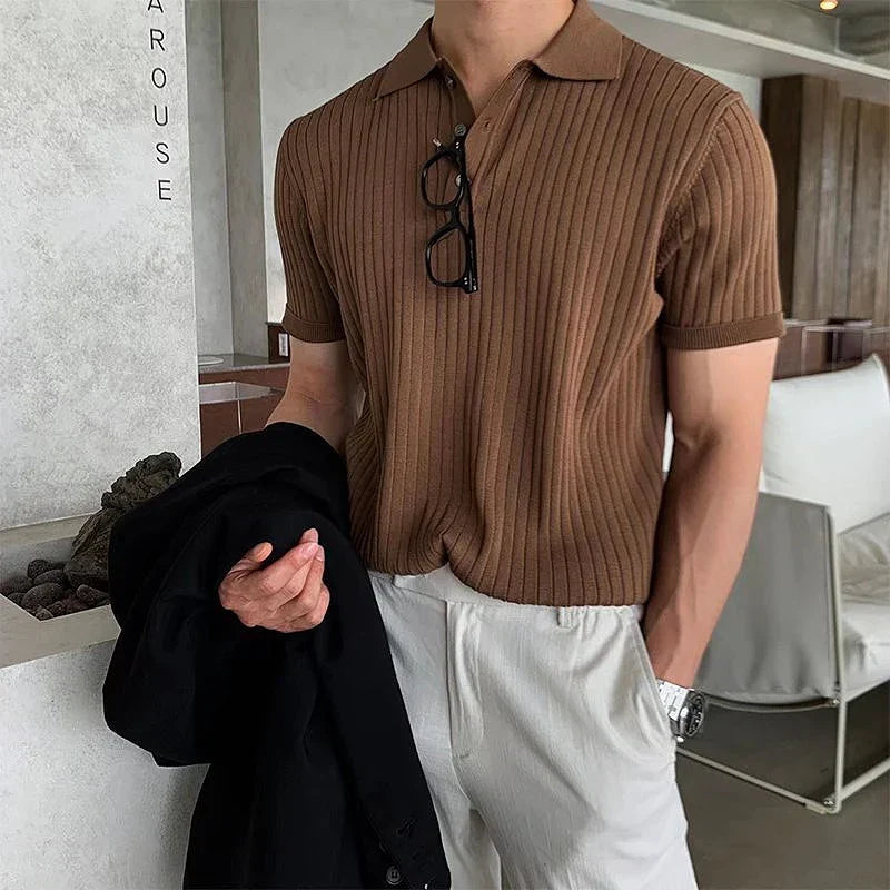 Paul Verdi Men’s Ribbed Knit Polo Shirt