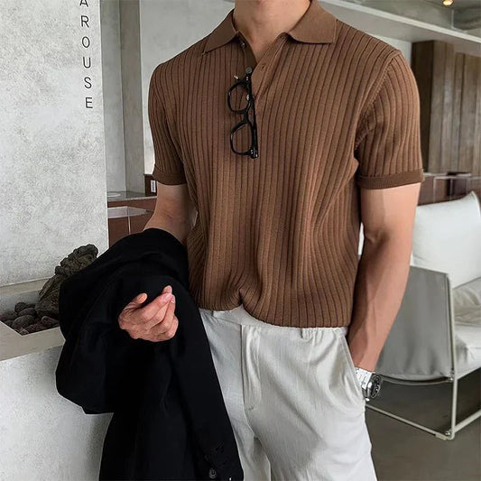 Paul Verdi Men’s Ribbed Knit Polo Shirt