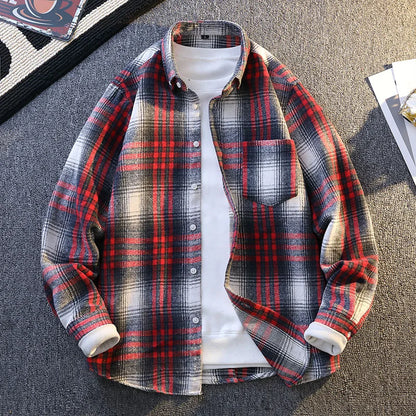 Vinthentic Mens Vintage Plaid Shirts Long Sleeve Shirt