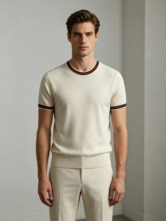 Men's Short-Sleeve Knit Shirt White Lightweight Business