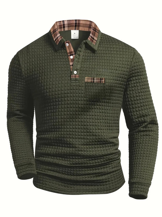 Long-Sleeve Soft-Touch Checked Polo Shirt