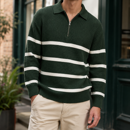 Ribbed Half Zip Collared Sweater