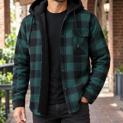 Plaid Denim Hooded Shirt Jacket