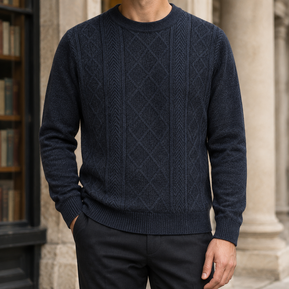 Textured Knit Crew Neck Sweater