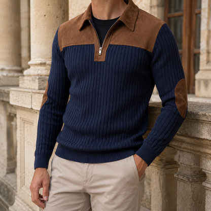 Quarter Zip Ribbed Knit Sweater
