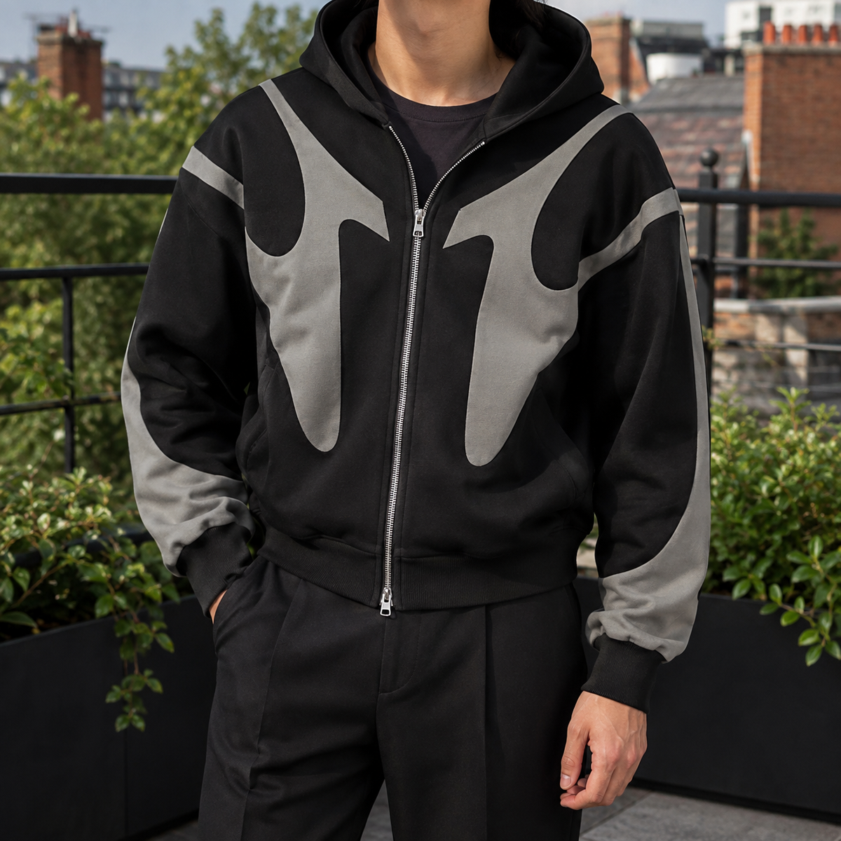 Contrast Panel Full Zip Hoodie