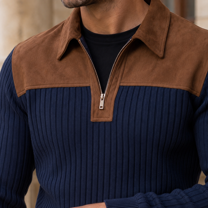 Quarter Zip Ribbed Knit Sweater