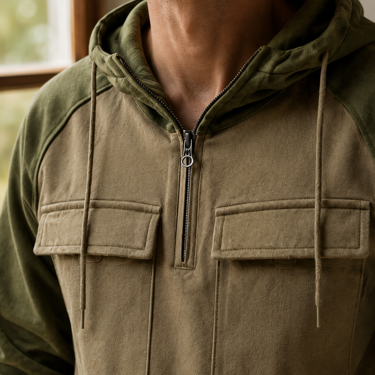 Gray Cotton Blend Utility Hoodie