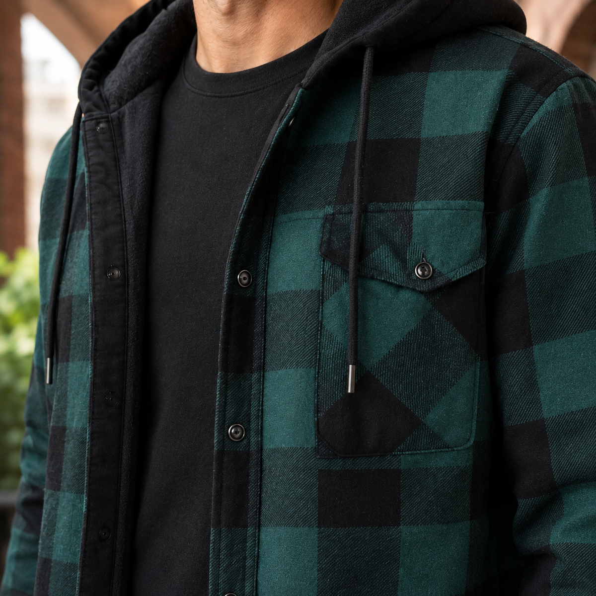 Plaid Denim Hooded Shirt Jacket