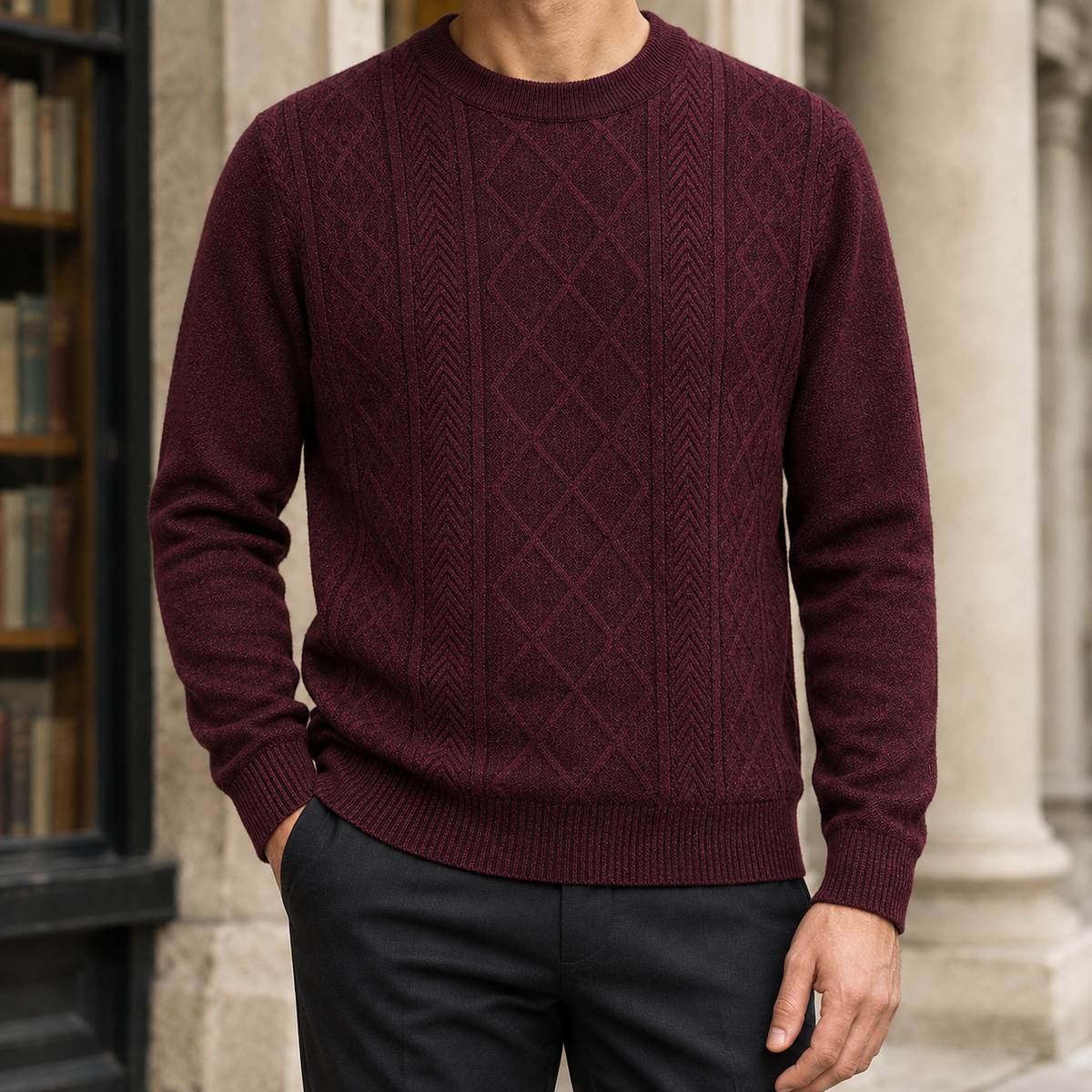 Textured Knit Crew Neck Sweater