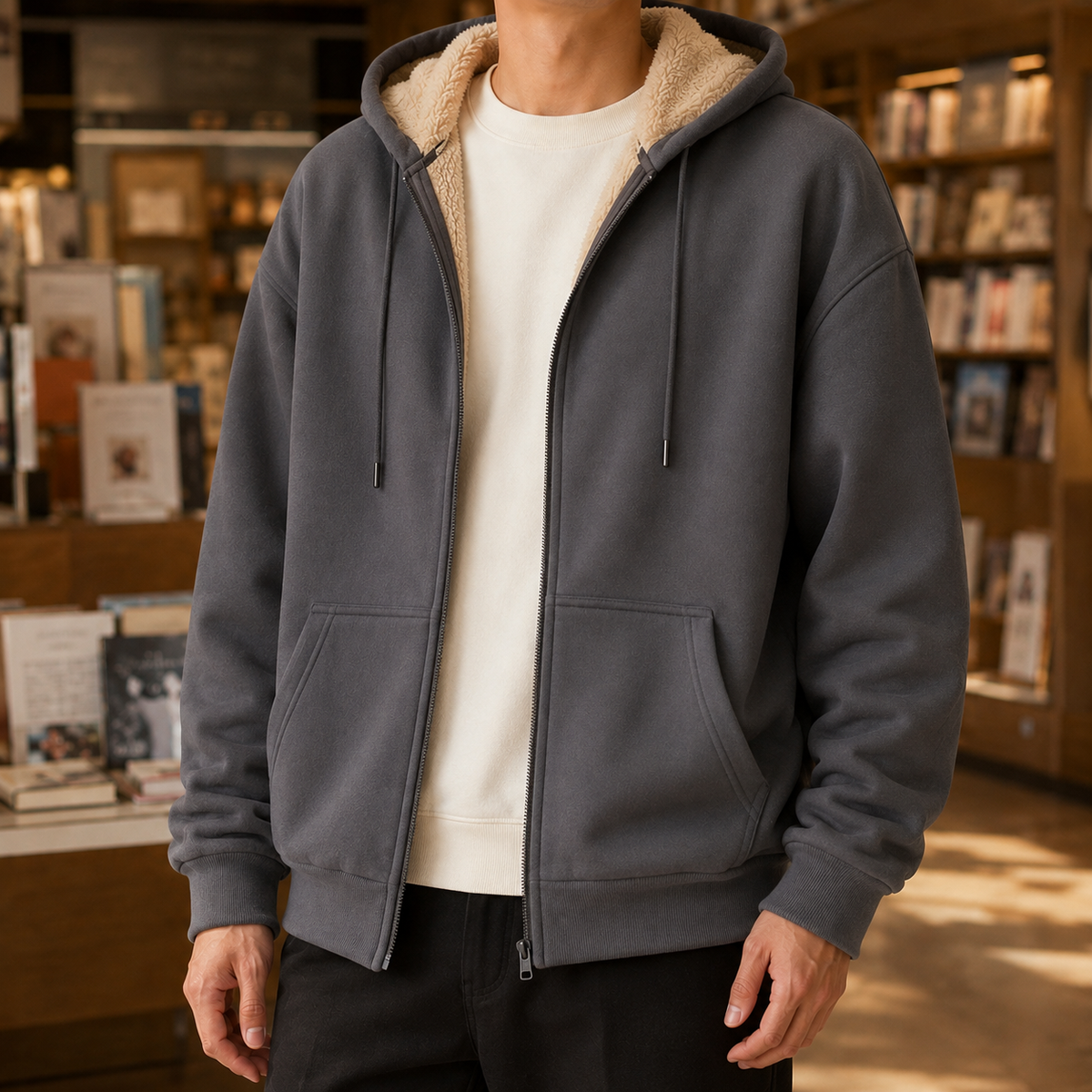 Sherpa-Lined Full-Zip Hoodie