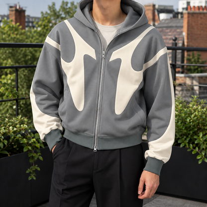 Contrast Panel Full Zip Hoodie