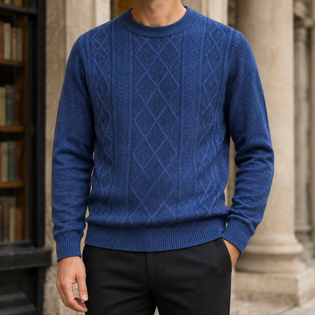 Textured Knit Crew Neck Sweater