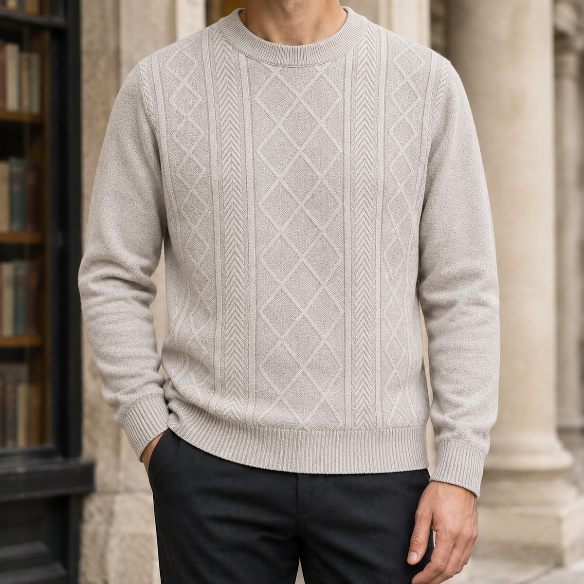 Textured Knit Crew Neck Sweater