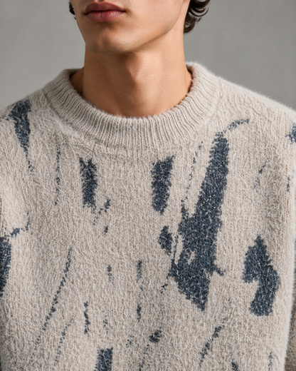 Men's Abstract Knit Sweater With Fuzzy Relaxed Fit