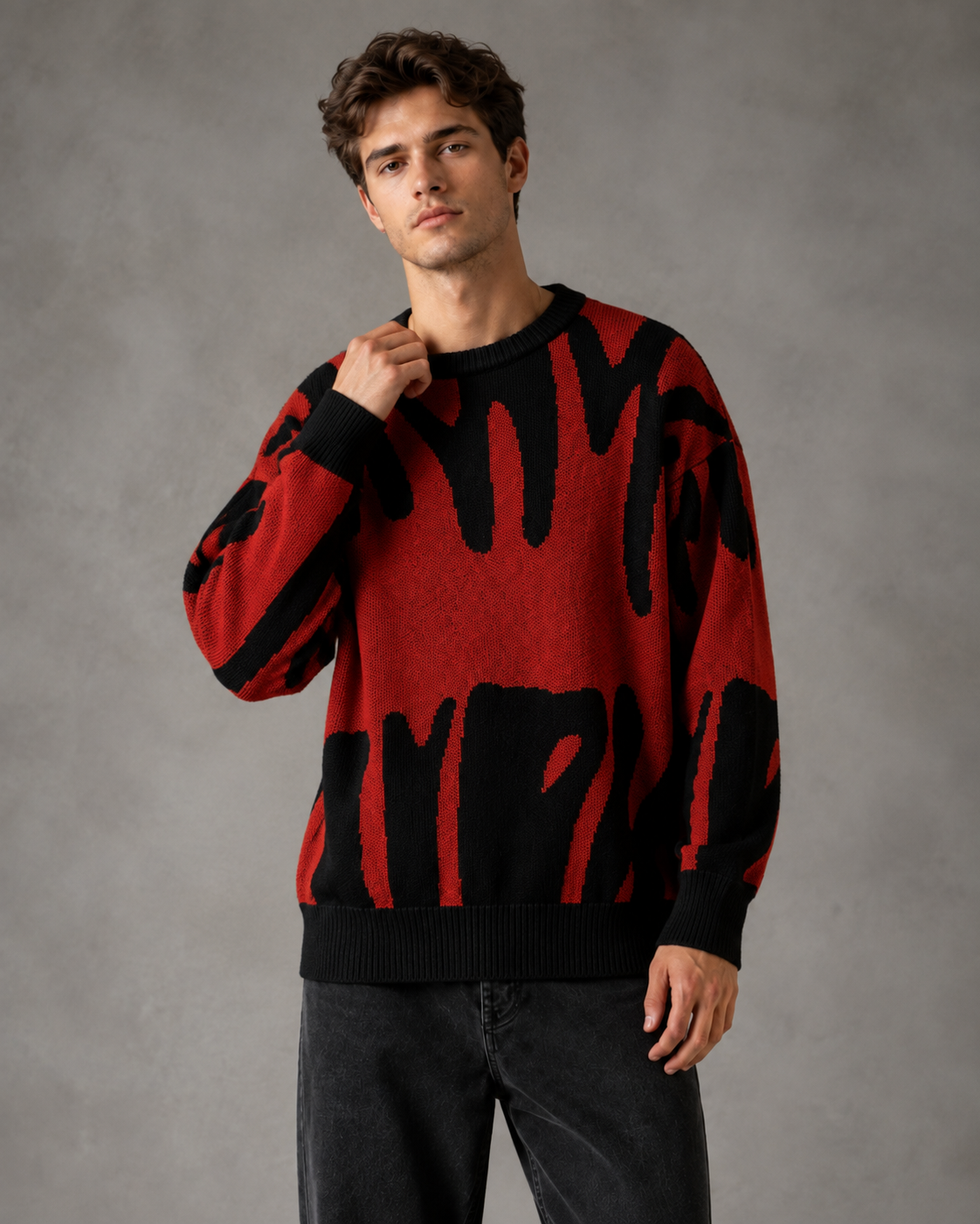 Men's Abstract Knit Drop Shoulder Sweater