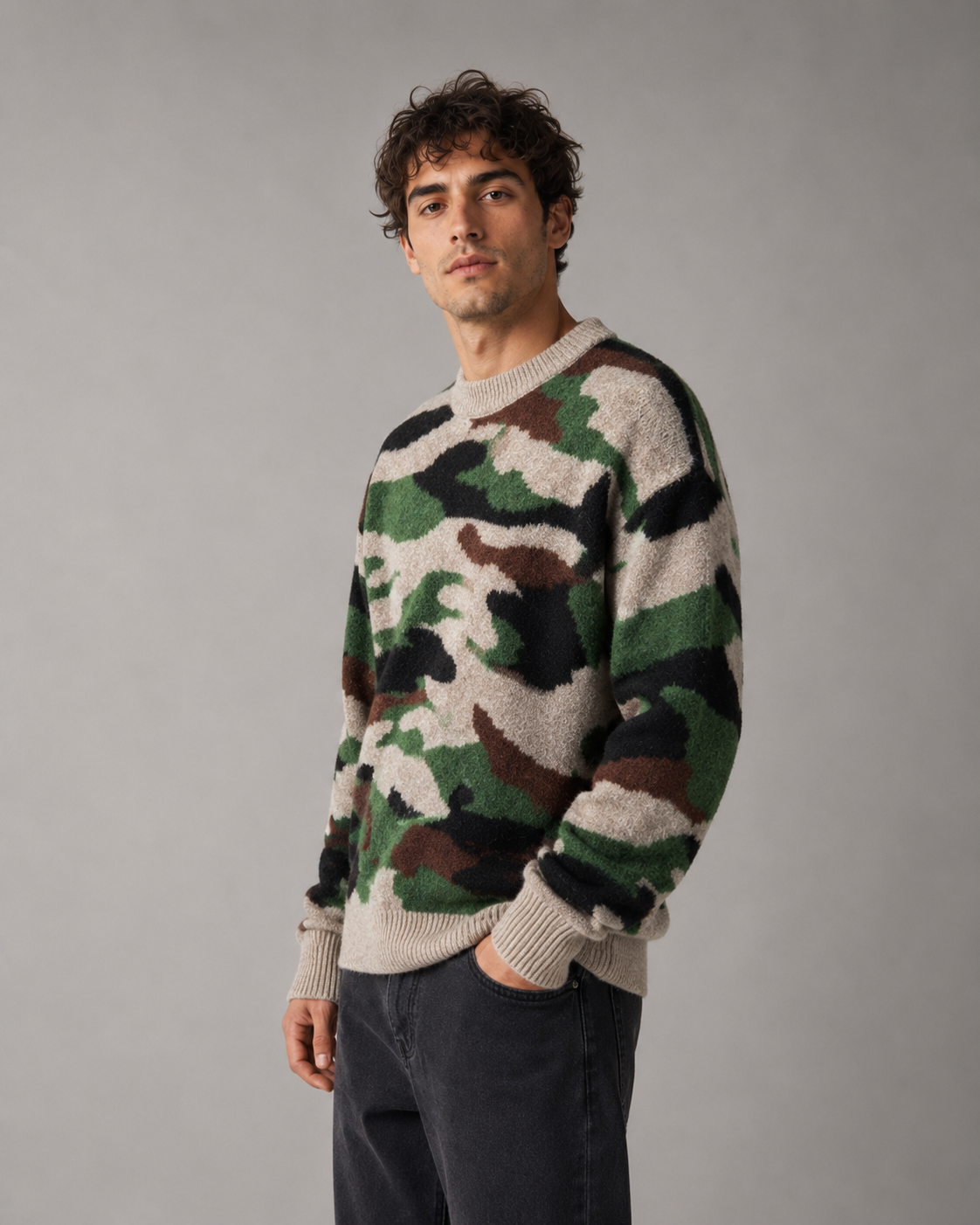 Men's Camo Knit Crew Neck Sweater
