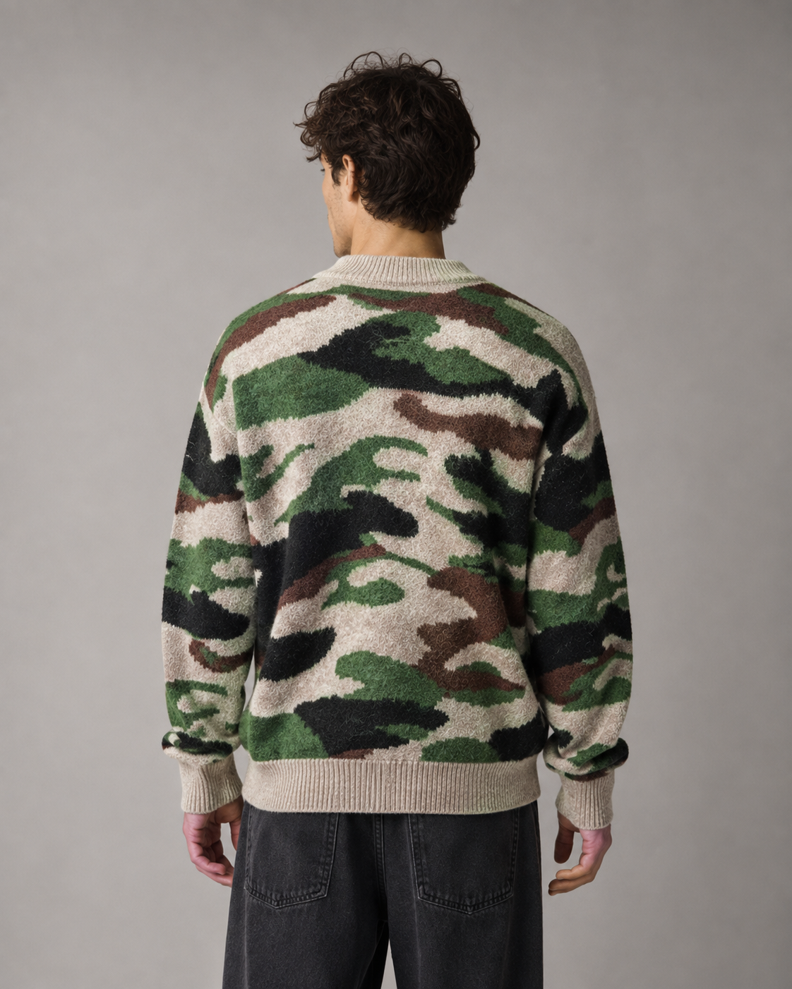 Men's Camo Knit Crew Neck Sweater
