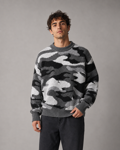 Men's Camo Knit Crew Neck Sweater